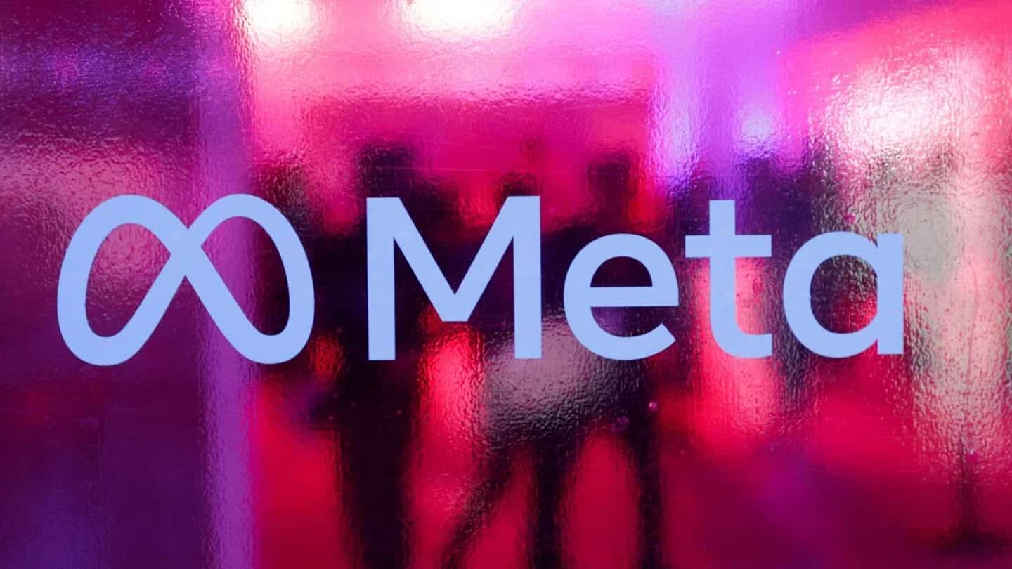 Símbolo da Meta Platforms sobre fundo colorido