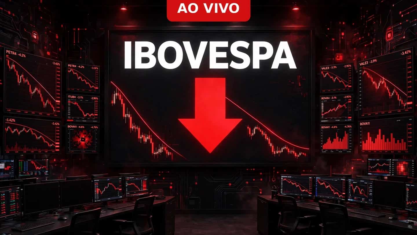 Arte do Ibovespa em queda durante o pregão